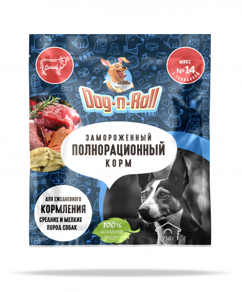 Микс №14 Мелко рубленная говядина + сердце гов. + рубец гов. + вымя гов. в дой-пакете 750 гр